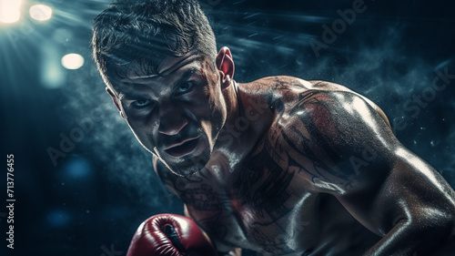 Close up action shot of determined boxer
