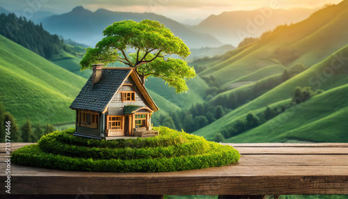 miniature house with a green concept photo