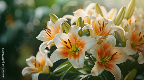 Exquisite Lily Petals: Close-up of Vibrant Blooms in Nature, Botanical Elegance: Garden Bouquet Featuring Lush Lily Blossoms, generated by AI © Vincent