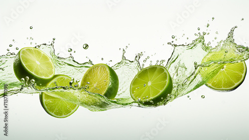 Slices of lime in a splash of water isolated photo