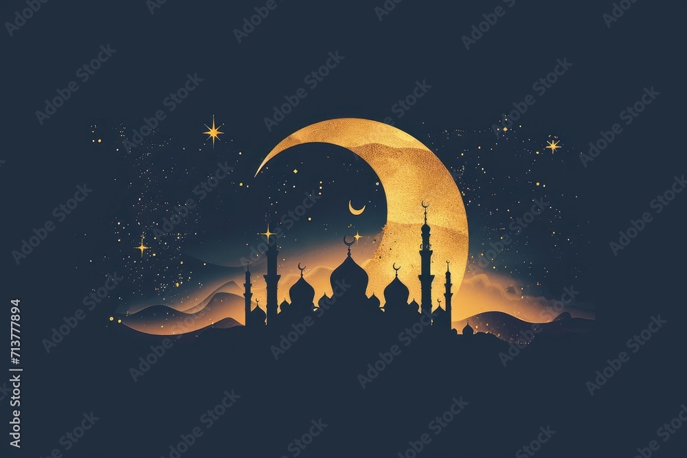 Naklejka premium Minimalist Greetings Eid Mubarak and Ramadhan Kareem Card with Islamic Touch