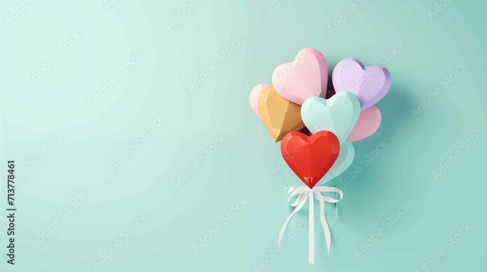 Colorful heart-shaped balloons on blue background