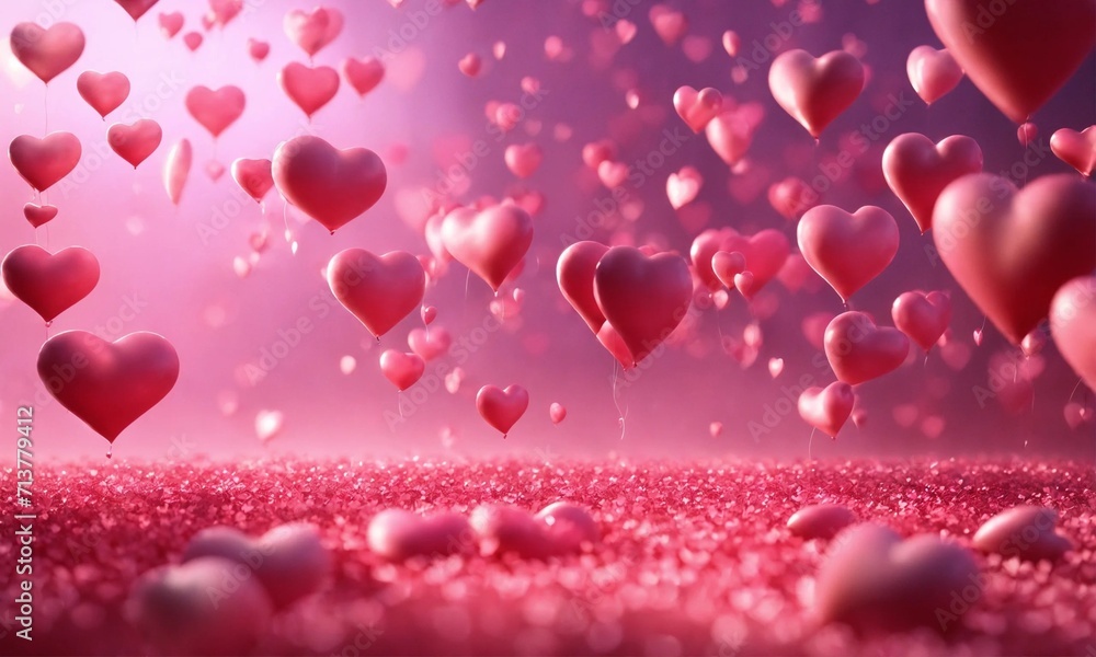 Blushing Love Symphony: Pink Valentine Background Adorned with Hearts. Romantic Elegance