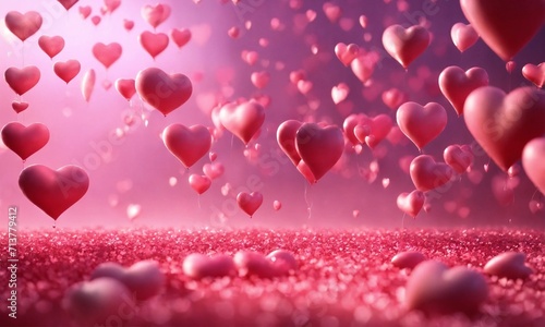 Blushing Love Symphony: Pink Valentine Background Adorned with Hearts. Romantic Elegance