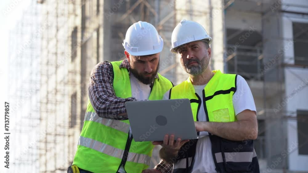 team of Construction workers Senior architect or civil engineer and foreman walking and discussion to inspection structure apartment with computer laptop at construction site. building project team of Construction workers Senior architect or civil engineer and foreman walking and discussion to inspection structure apartment with computer laptop at construction site. building project