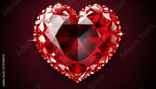 Red ruby heart on a dark background. Valentine's Day. illustration.