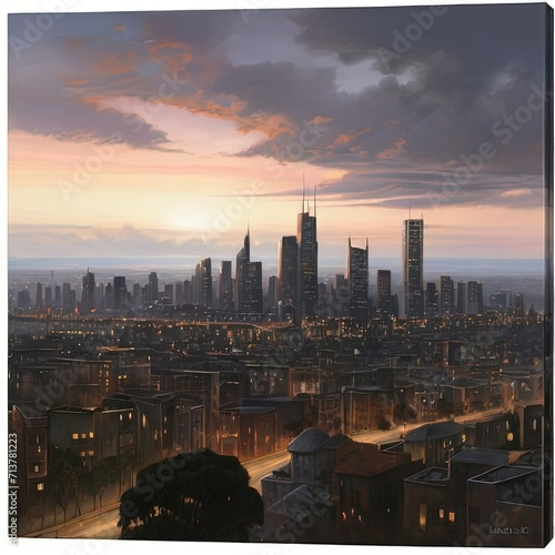 Urban skyline at dusk