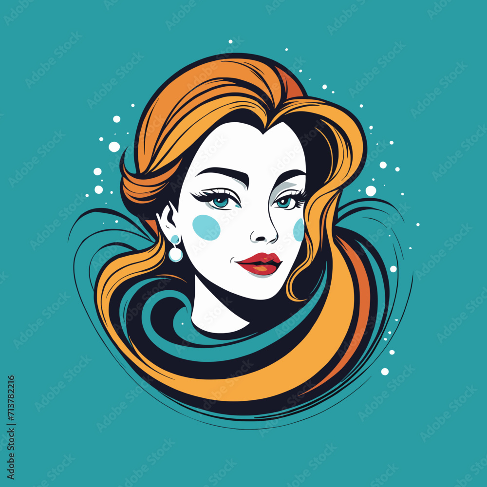 Portrait of a girl, cartoon illustration for logo design in fashion Portrait of a girl, cartoon illustration for logo design in fashion