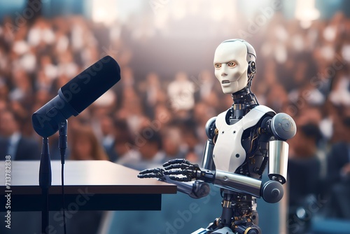 AI intelligent robots speaking at international and political press conferences
