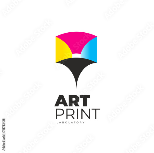 Logo Art Print Cmyk Printing theme. 3d geometric perspective figure. Template design vector. White background.