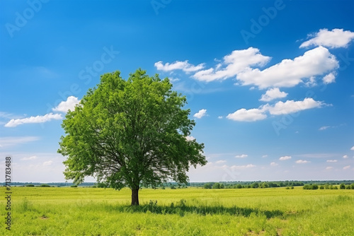 A tree with green leaves against the blue sky