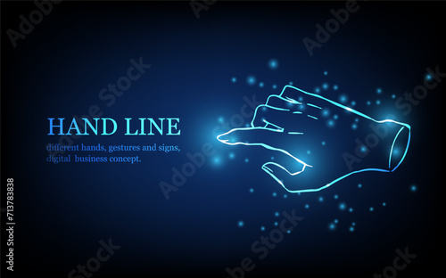 Human hand line, different hands, gestures and signs, digital business concept, futuristic digital innovation background vector illustration.