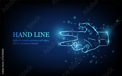Human hand line, different hands, gestures and signs, digital business concept, futuristic digital innovation background vector illustration.