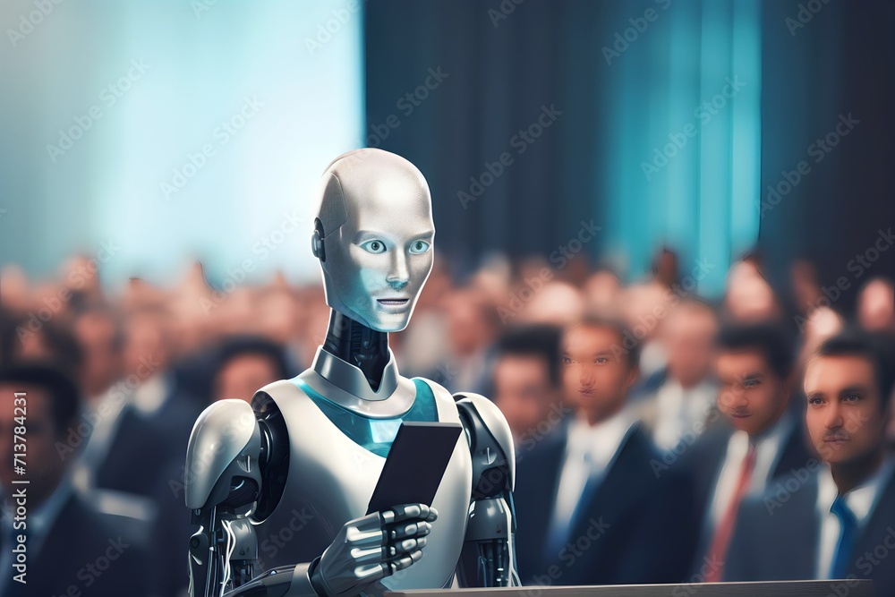 AI intelligent robots speaking at international and political press conferences