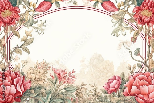 Illustration of a classic Mughal garden frame for wedding invitations. Generative AI