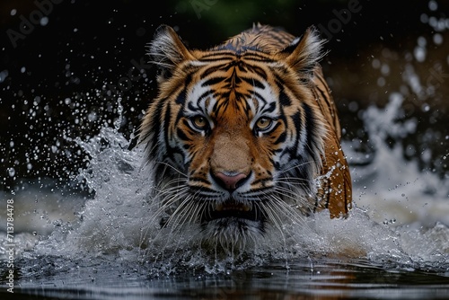 Tigers running in the water