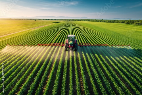 Tractor Spraying Pesticides on Soybean Field photo