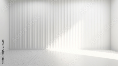 3d stimulate of white room interior and wood plank floor with sun light shadow on the wall,