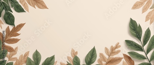 Leaf background in Aesthetic minimalism style. Soft pastel, neutral colors and beige elements for social media.
