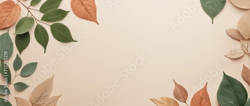 Leaf background in Aesthetic minimalism style. Soft pastel  neutral colors and beige elements for social media.