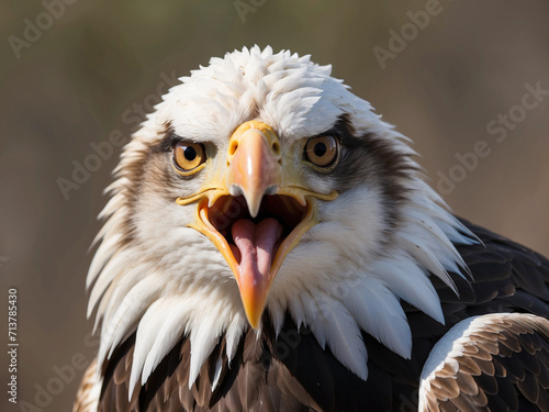 portrait of a bald eagle, eagle mouth open