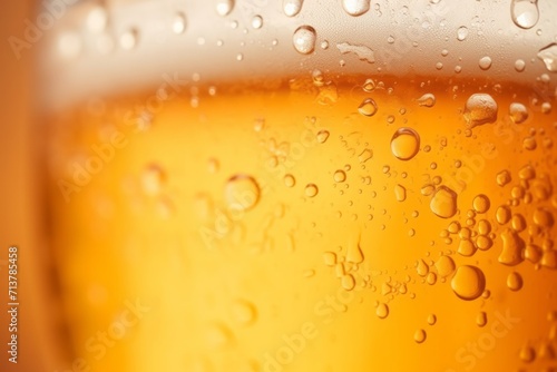 A close-up view of bubbles in a glass of beer