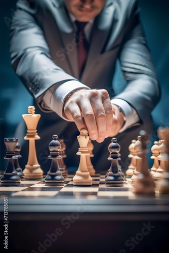 Wallpaper Mural businessman's hands moving chess in a competitive game of strategy, management and leadership Torontodigital.ca