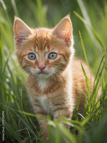 cute cat in grass, kitten in grass © Usama