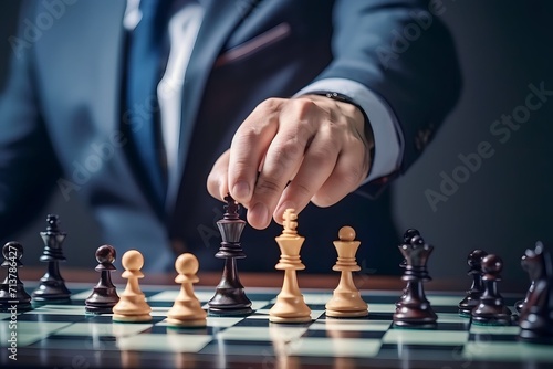 Wallpaper Mural businessman's hands moving chess in a competitive game of strategy, management and leadership Torontodigital.ca