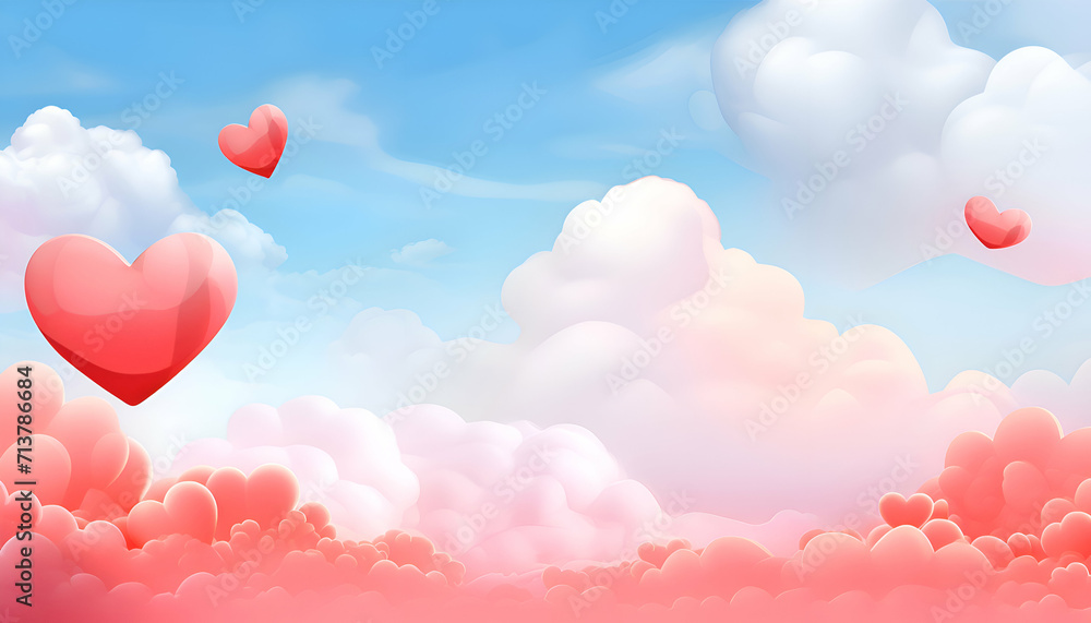 Valentine's day background with hearts and clouds.  illustration.