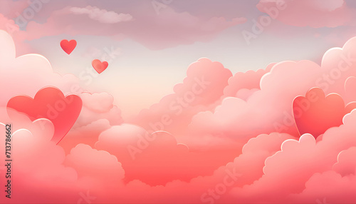 Valentines day background with hearts and clouds. illustration.