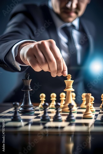 Wallpaper Mural businessman's hands moving chess in a competitive game of strategy, management and leadership Torontodigital.ca