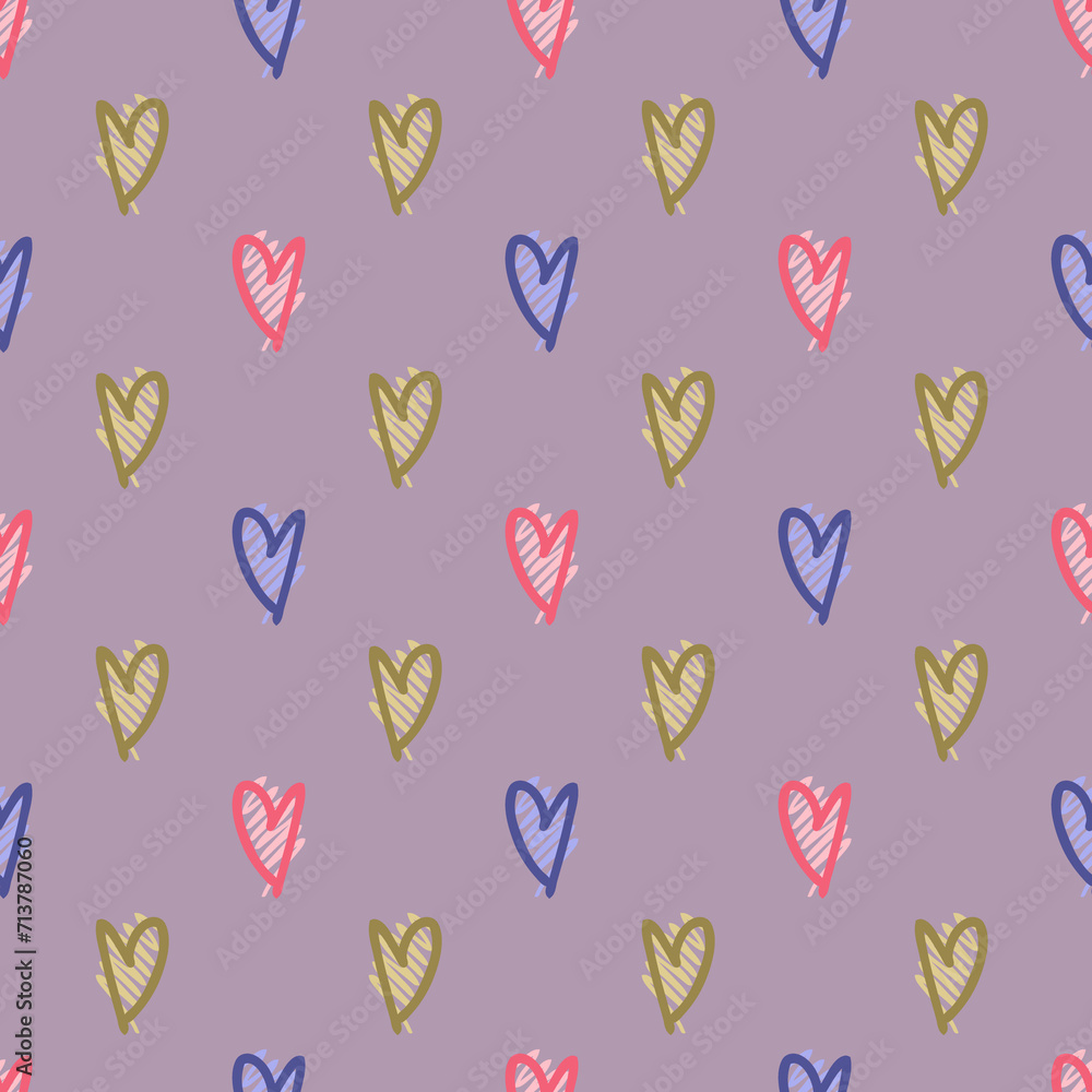 Hand drawn seamless pattern with grunge textured hearts. Perfect for T-shirt, textile and print. Doodle illustration for decor and design. Hand drawn seamless pattern with grunge textured hearts. Perfect for T-shirt, textile and print. Doodle illustration for decor and design.