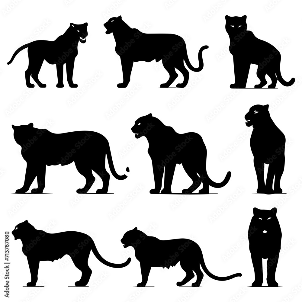 set of silhouettes of panther