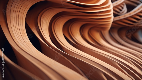 Fototapeta Naklejka Na Ścianę i Meble -  abstract of wooden pattern twisted shape architecture. facade details 3d rendering