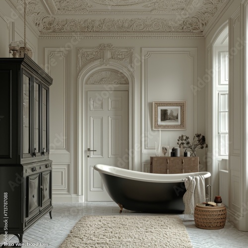 bathroom in an old victorian appartement with high ceilings