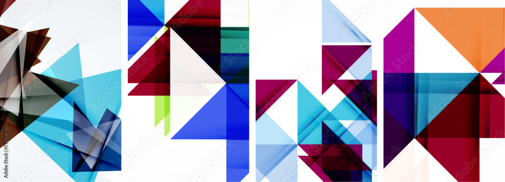 Set of colorful triangle poster cover template backgrounds. Vector illustration For Wallpaper, Banner, Background, Card, Book Illustration, landing page Set of colorful triangle poster cover template backgrounds. Vector illustration For Wallpaper, Banner, Background, Card, Book Illustration, landing page