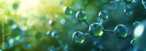 H2 gas molecule. Green Hydrogen. Sustainable alternative clean hydrogen H2 eco energy, the fuel of the future industry. photo