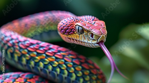 Colorful snakes sticking out their tongues