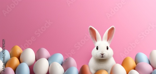 easter bunny with pink background copy space text
