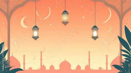 Eid mubarak and Ramadhan Kareem Minimalist background Template with Islamic Design Elements