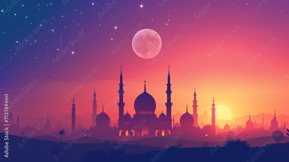 Eid mubarak and Ramadhan Kareem Minimalist background Template with Islamic Design Elements