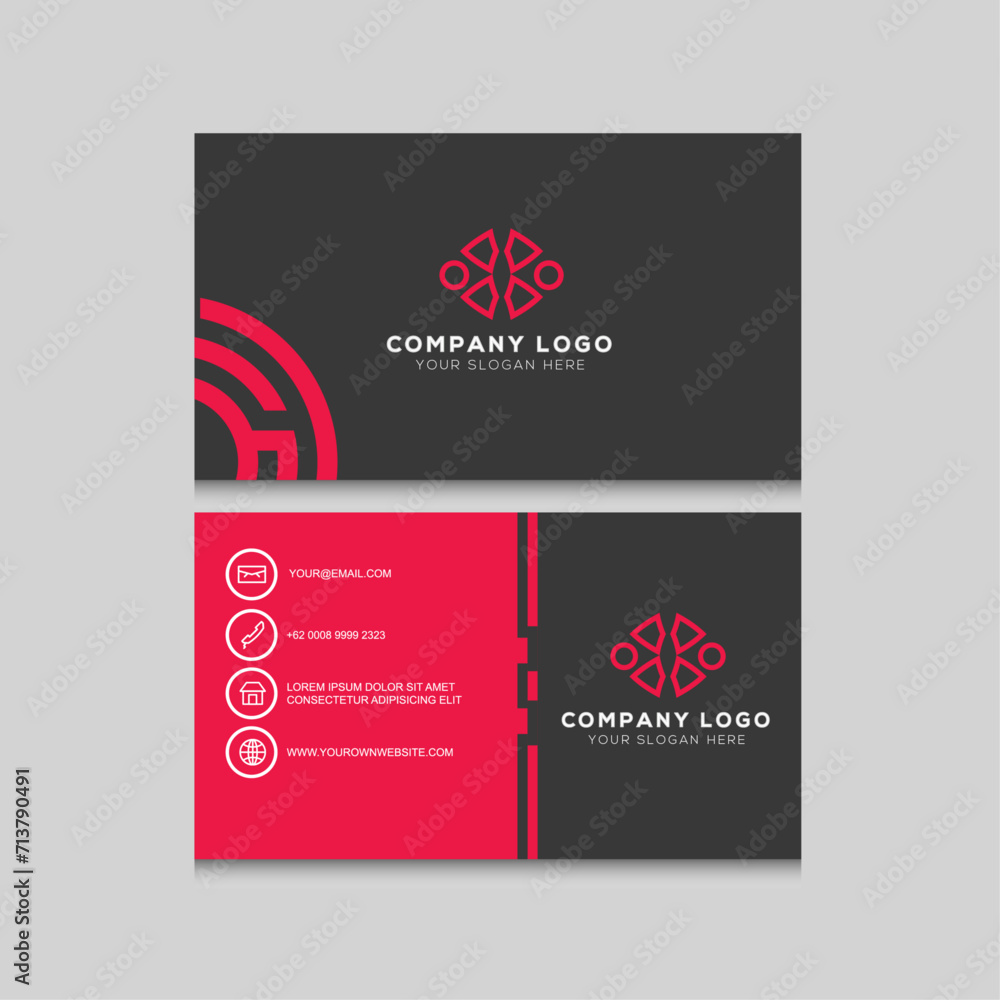 Modern professional business card design vector, business card template, Vector illustration, Set of 4 business card templates. Flat design vector illustration. Stationery design. Red and black color 