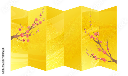 梅の絵の金屏風のイラスト