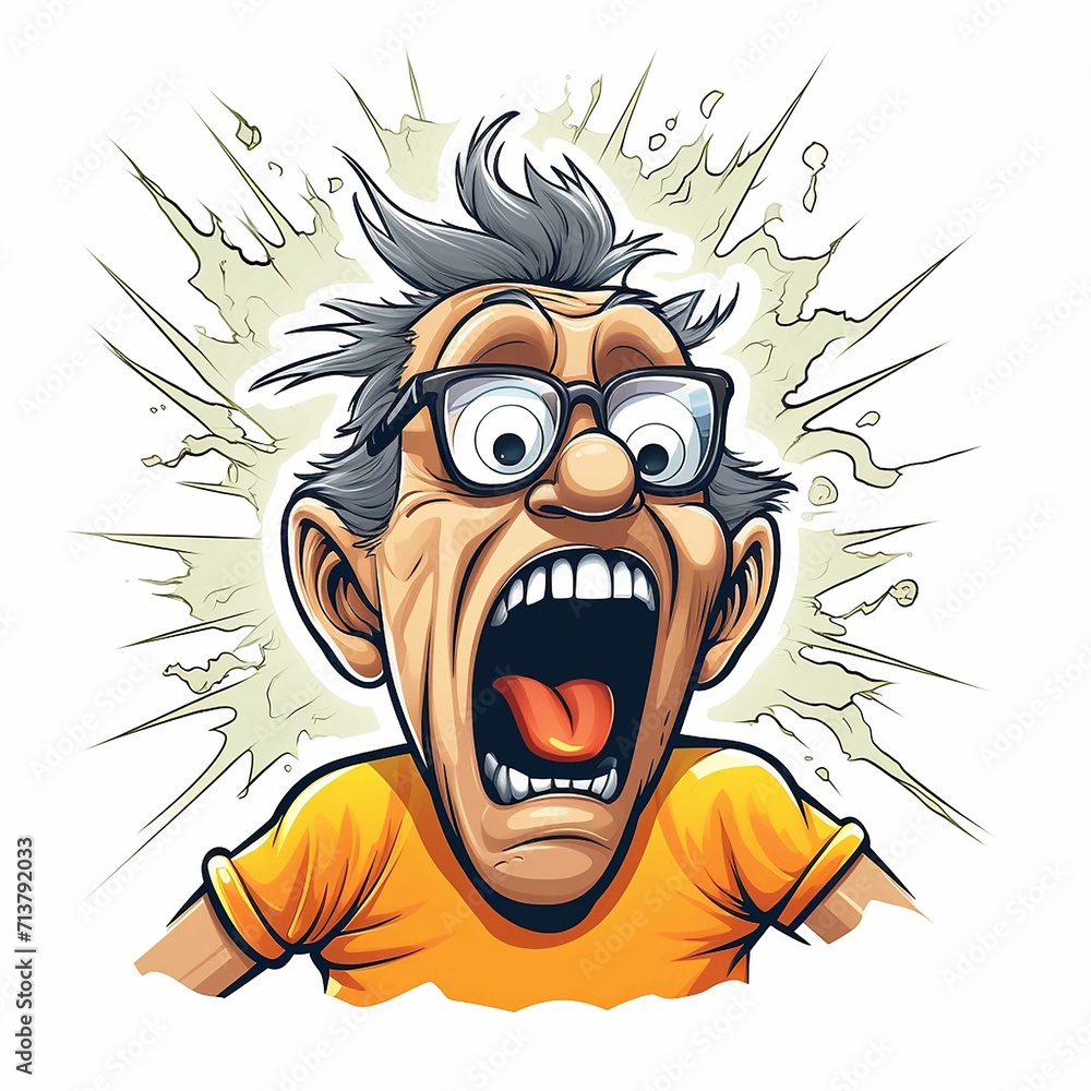 Funny man who is shock by electricity, cartoon style, white background, t-shirt design