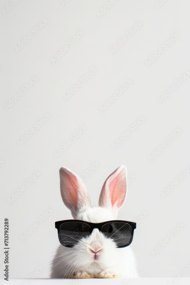 Obraz premium sweet bunny with dark sunglasses - easter portrait with copyspace