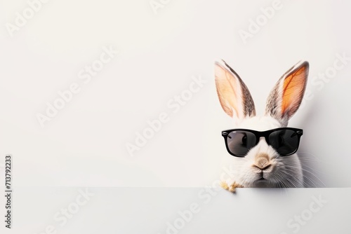 sweet bunny with dark sunglasses - easter portrait with copyspace photo