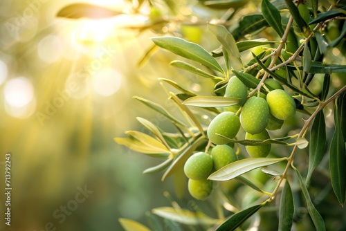Closeup of green olives in sunny day.