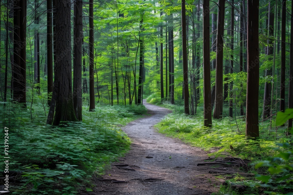 Fototapeta premium Trail through tall trees in a lush forest