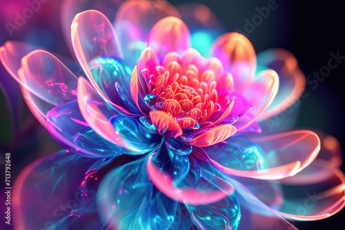 Futuristic glowing flower in neon colors #713792648